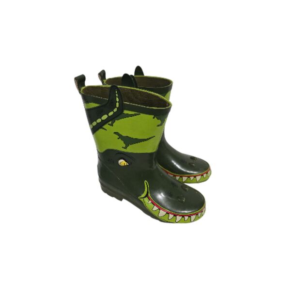 Steel Shank Dinosaur Splashers Boots Kids 2 Green Dino Face - Picture 2 of 8